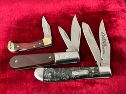 Trio of Schrade & Imperial Models IMP17T, 278 mini trapper by Barlow & LB1 w/ original boxes