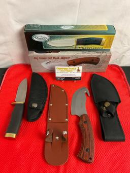 2 pcs Rite Edge Steel Fixed Blade Hunting Knives Models 210594 & 210894 w/ Sheathes. NIB. See pics.