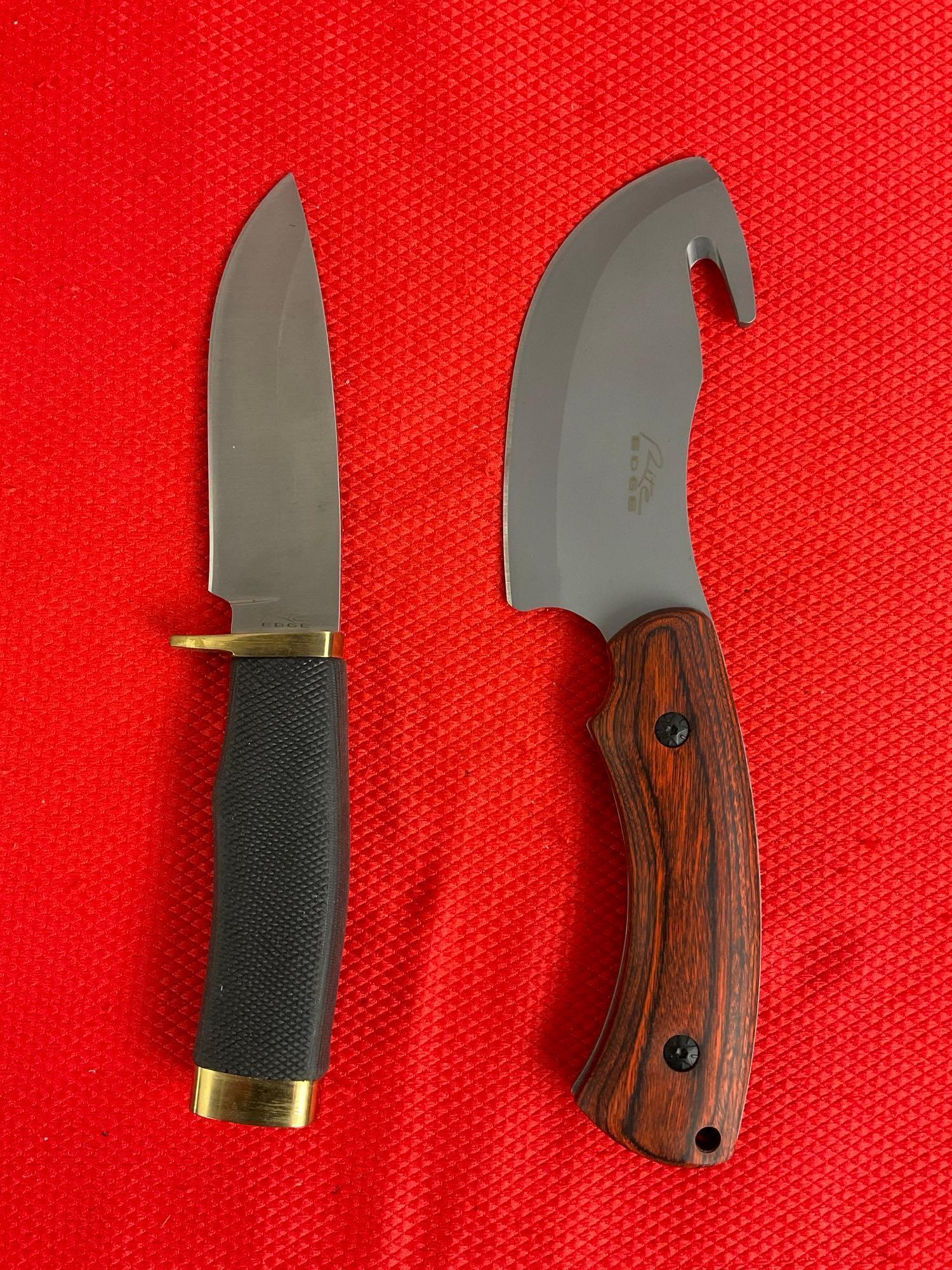 2 pcs Rite Edge Steel Fixed Blade Hunting Knives Models 210594 & 210894 w/ Sheathes. NIB. See pics.