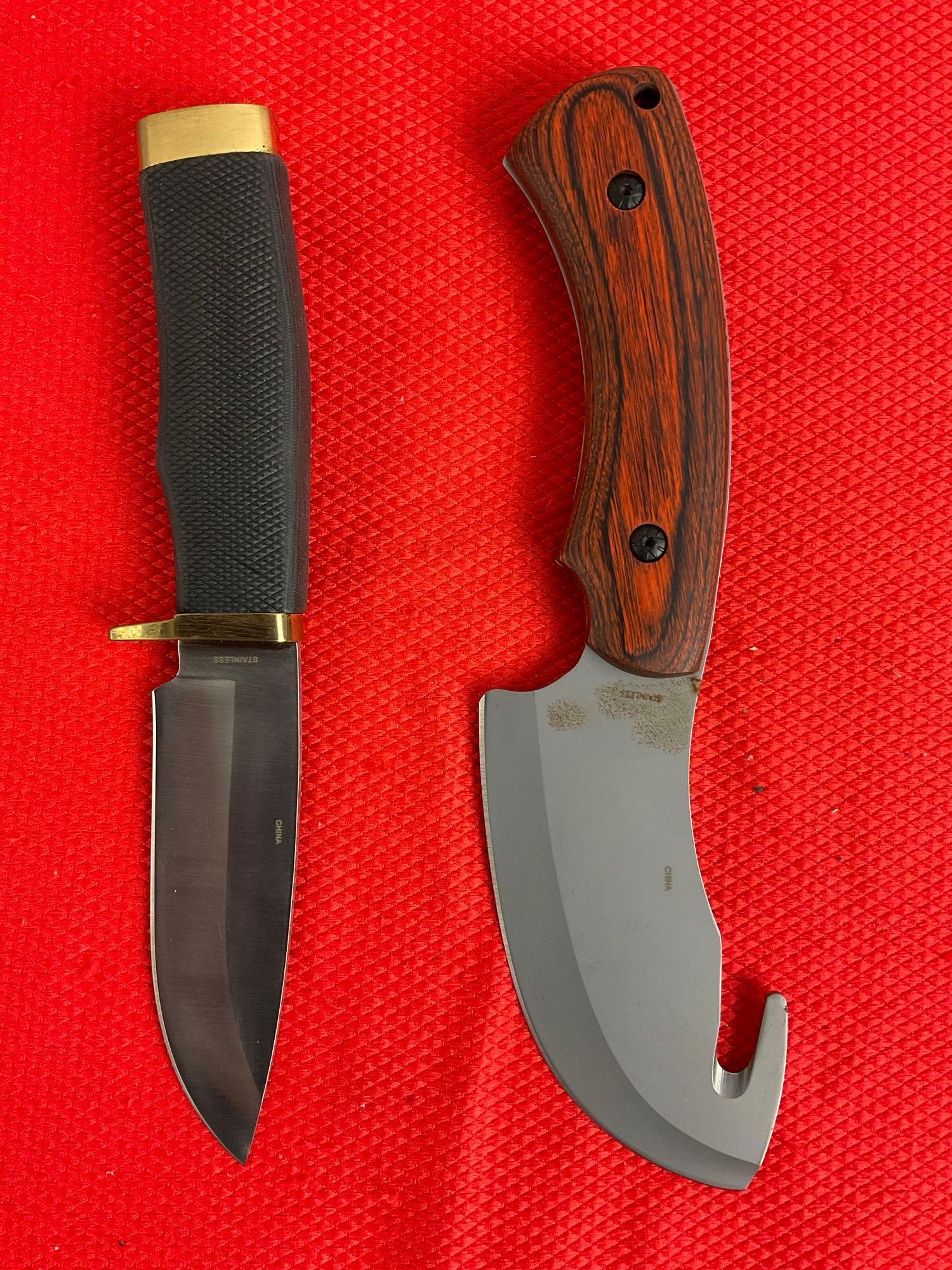 2 pcs Rite Edge Steel Fixed Blade Hunting Knives Models 210594 & 210894 w/ Sheathes. NIB. See pics.