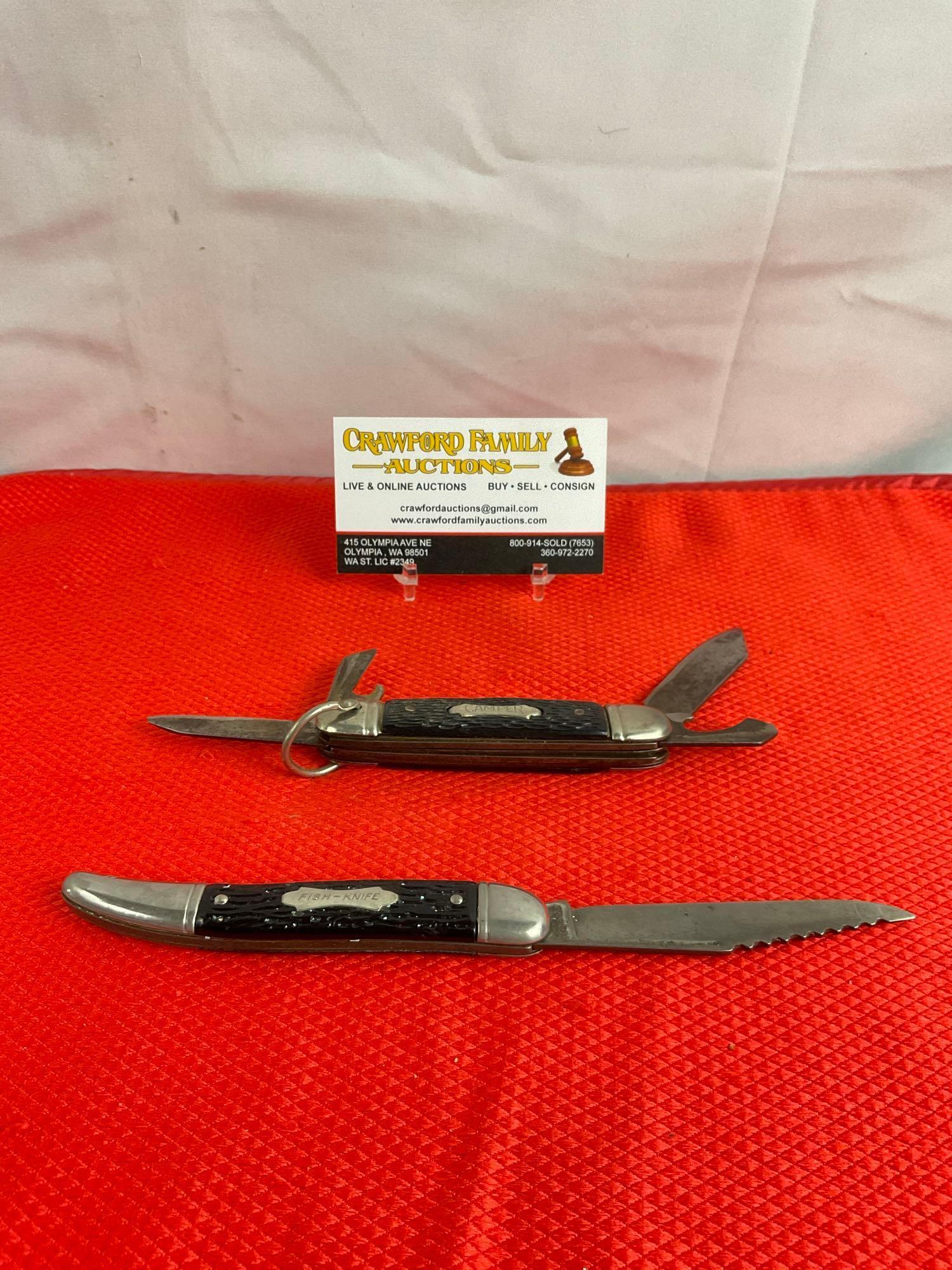 2 pcs Vintage Steel Folding Knives. Colonial Prov. USA "Fish-King" & The Ideal "Camper." See pics.