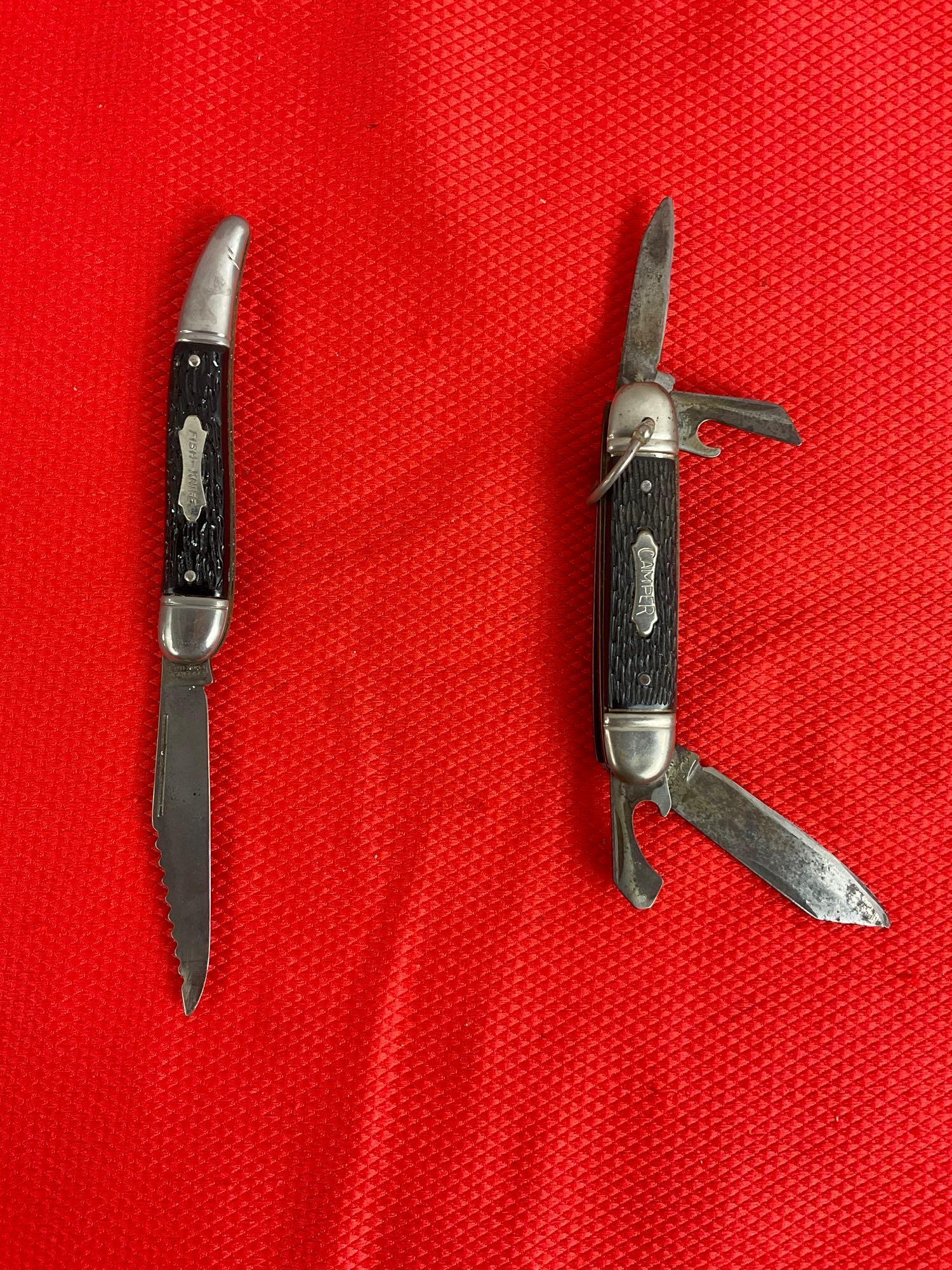 2 pcs Vintage Steel Folding Knives. Colonial Prov. USA "Fish-King" & The Ideal "Camper." See pics.