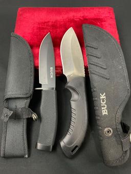 Pair of Buck Fixed Blade Knives, Model 392, & unmarked, Stainless blades & Rubber handles