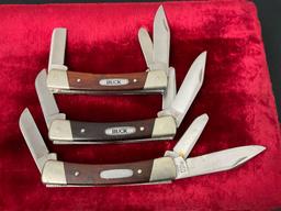 Trio of Vintage Buck 703 Colt Stockman Rosewood, Triple Blade Knives