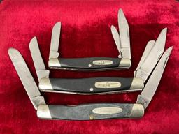 Trio of Vintage Buck Folding Pocket Knives, 1x 301 Stockman, 1x 303 Cadet, 1x 313 Muskrat, Delrin