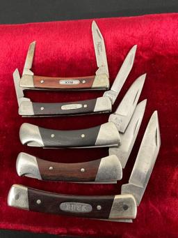 5x Buck Folding Pocket Knives, 2x 505 Knight, 1x 704 Maverick, 1x 705 Pony