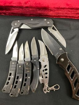7x Buck Folding Pocket Knives, models 233, 274 Ecco, 318 Parallex, 3x 425 MiniBuck, 754 NRG