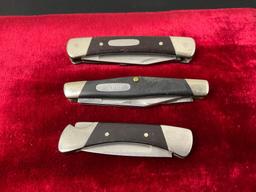 Trio of Vintage Buck Folding Pocket Knives, 1x 303 Cadet, 1x 505 Knight, 1x 703 Colt