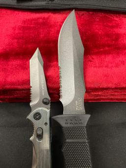 Pair of SOG Knives, Folding Pocket Knife Flash Tanto & Fixed Blade Survival Knife Seal Pup