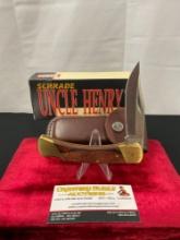 Schrade Folding Pocket Knife, model Uncle Henry LB7, w/ leather case & original box