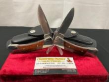 Pair of Vintage Buck Folding Pocket Knives, model 500 Duke, Stainless Steel & Wooden Handle