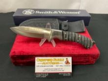 Vintage Stewart A. Taylor Smith & Wesson Fixed Blade Knife w/ Leather Sheath
