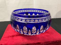 Signed Ray Cunningham Waterford Cobalt Crystal Bowl, Clarendon Pattern, High End