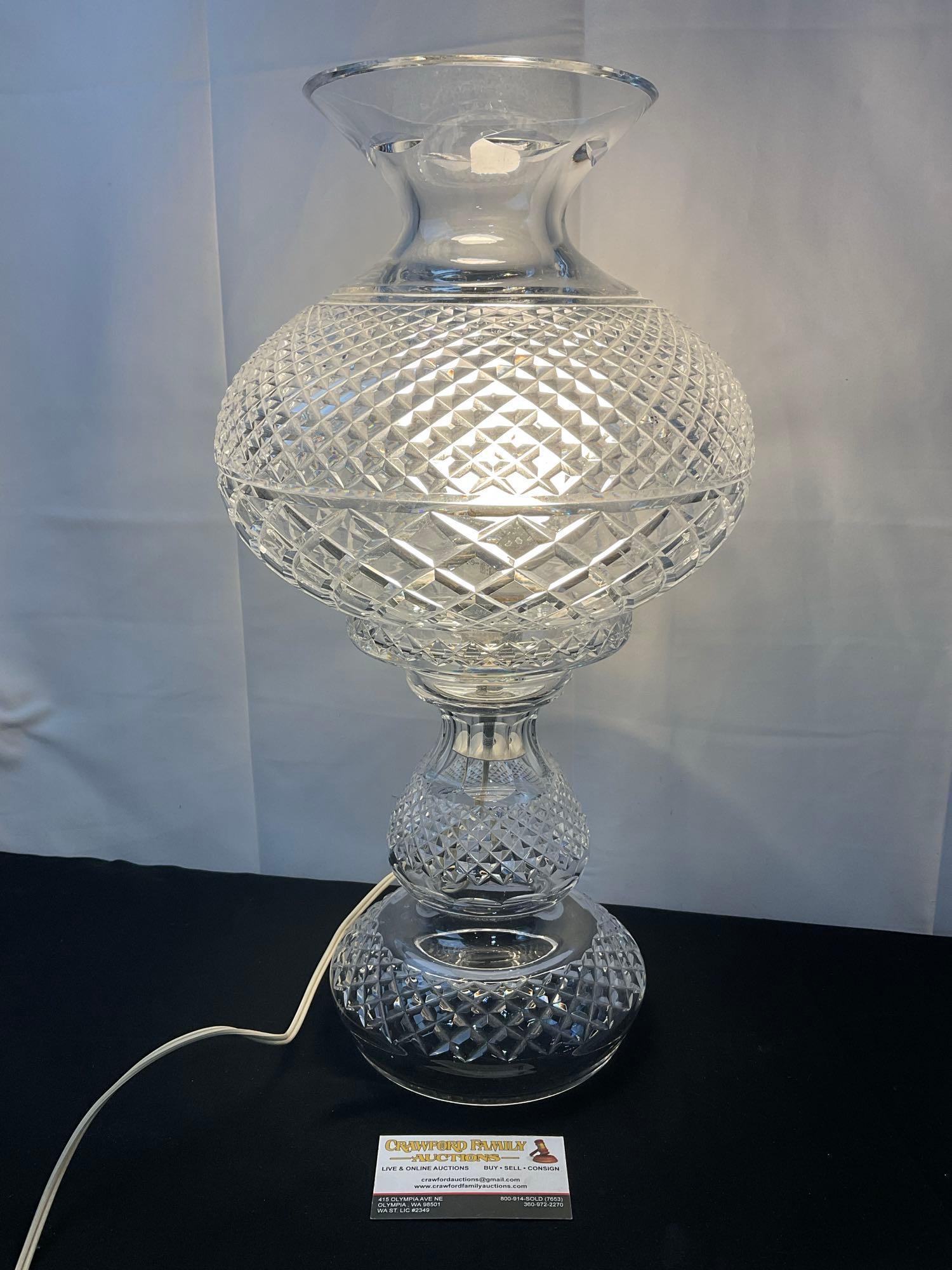 Unique Waterford Crystal Hurricane Lamp, tested and working