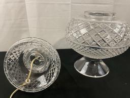 Unique Waterford Crystal Hurricane Lamp, tested and working, middle section missing