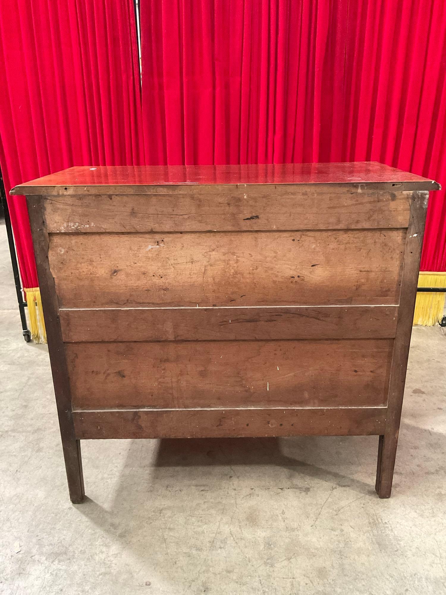 Vintage Wooden Lowboy Dresser w/ 6 Drawers, Unique Feet & Brass Rose Drawer Knobs. See pics.