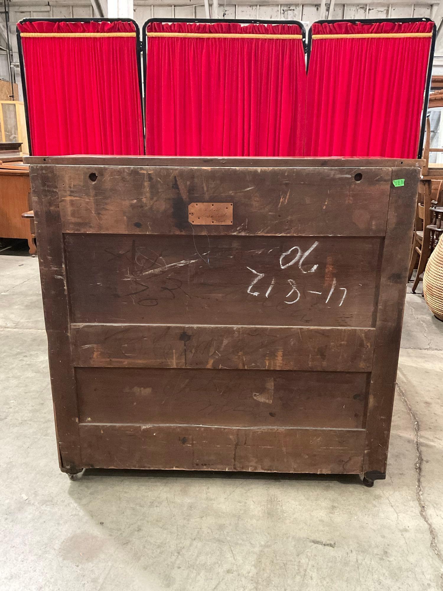 Antique Wooden Wheeled Empire Dresser w/ 6 Drawers, Glass Knobs & Beautiful Grain. See pics.