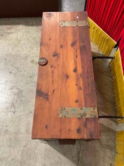 Vintage Wooden Wheeled Chest w/ Brass Details. Measures 45" x 21" Cedar Lined? See pics.