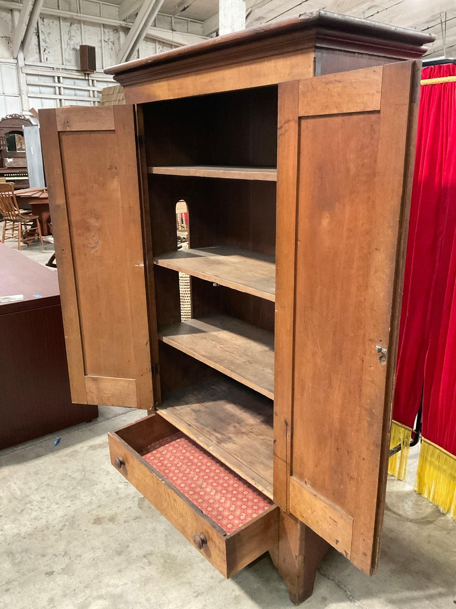 Vintage Wooden Armoire Side Cupboard w/ 3 Shelves & 1 Drawer, Open Sides. See pics.
