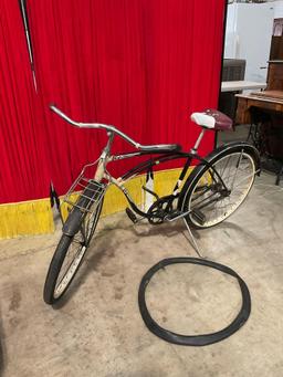 Vintage Black & White Schwinn Spitfire 26" Bicycle w/ Extra Rubber Tire. Olympia Bike License. See