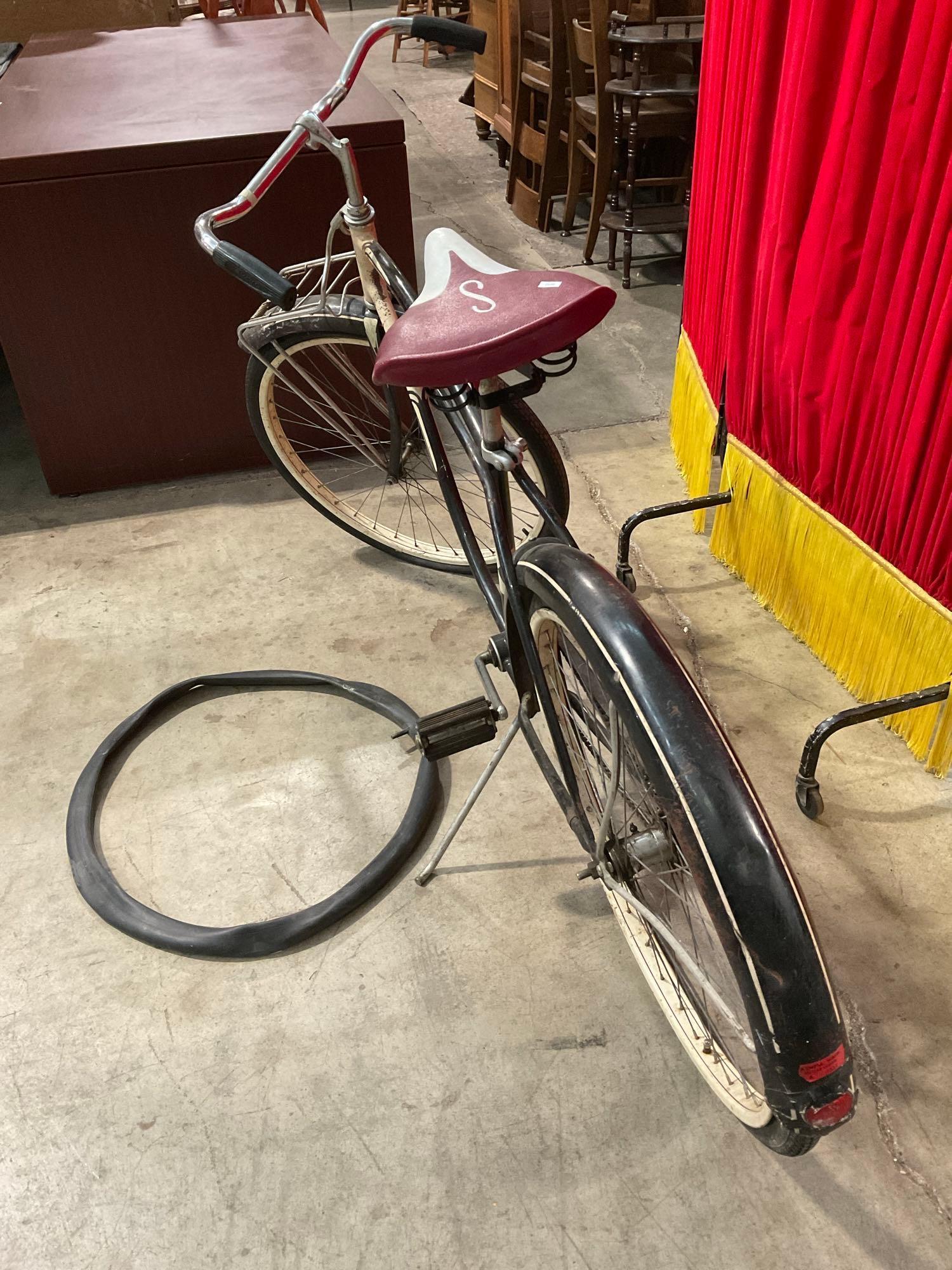 Vintage Black & White Schwinn Spitfire 26" Bicycle w/ Extra Rubber Tire. Olympia Bike License. See