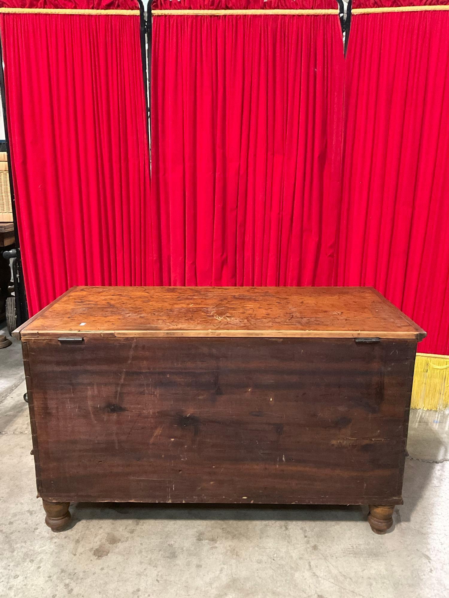 Vintage Wooden Trunk w/ Lidded Compartment, 2 Drawers & Clear Glass Knobs. See pics.