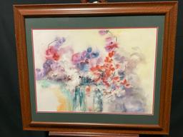 Framed Watercolor on Paper, Floral Still Life, by B.J. Fitzgerald 1986