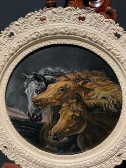Rococo style Circular Framed Repro Oil on Canvas titled Pharaohs Horses by John Frederick Herring