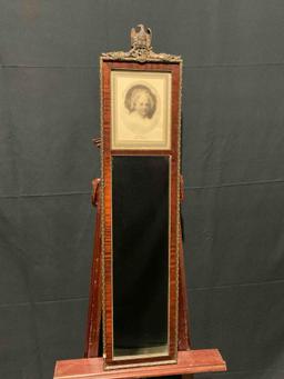 Framed Antique Thin Mirror w/ Martha Washington Portrait on the top