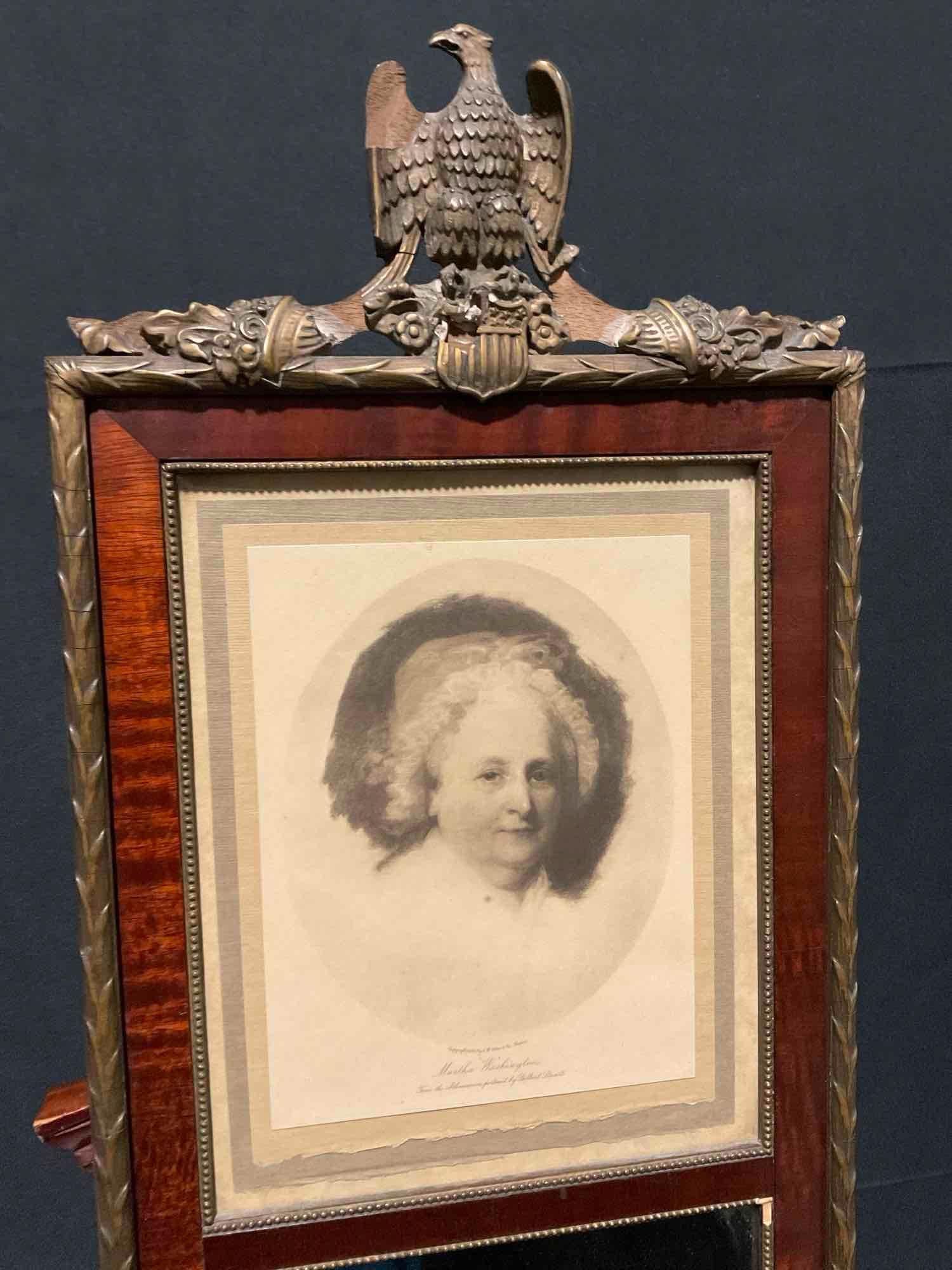 Framed Antique Thin Mirror w/ Martha Washington Portrait on the top