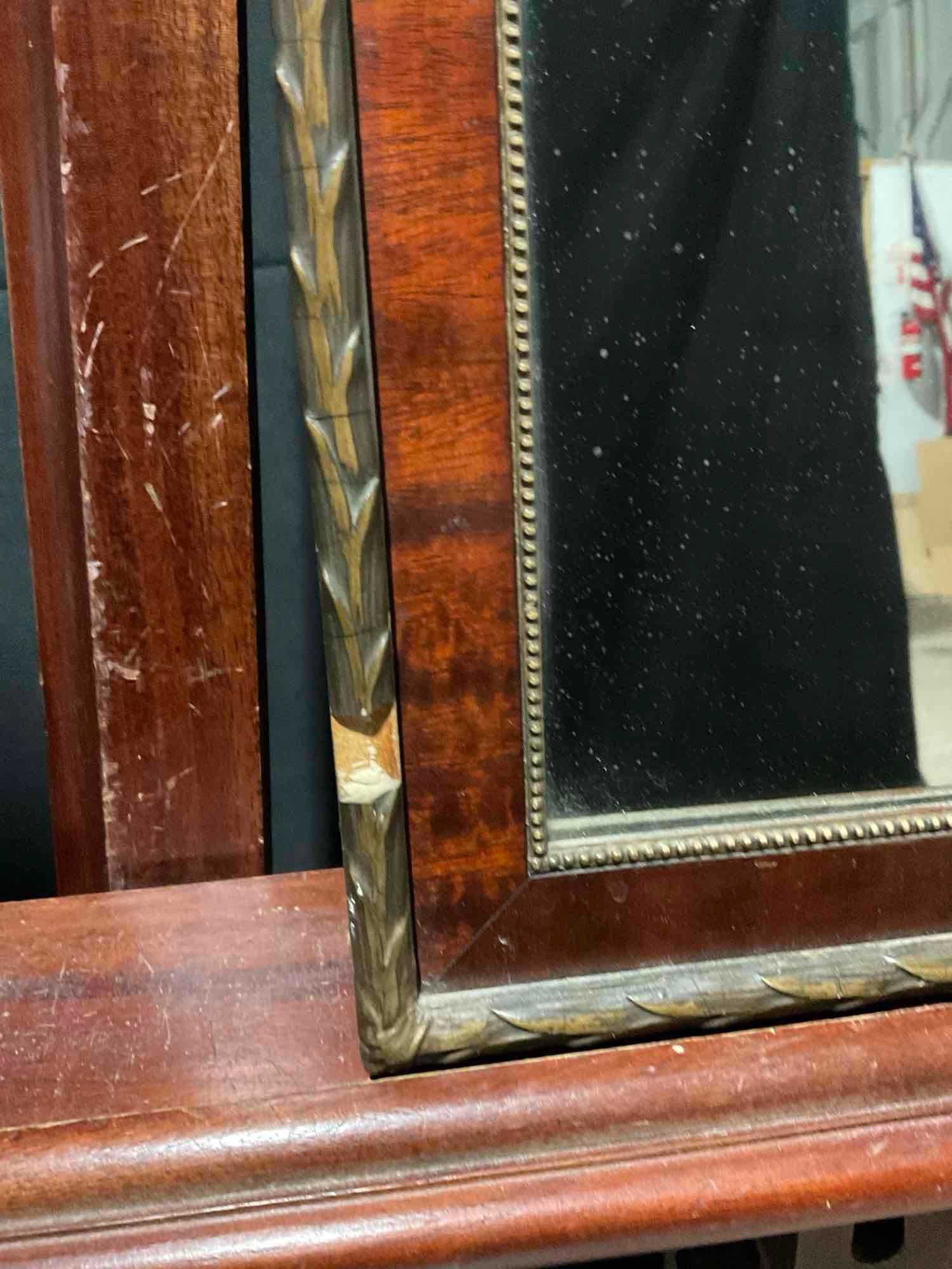 Framed Antique Thin Mirror w/ Martha Washington Portrait on the top