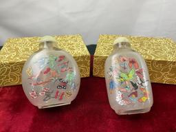 Pair of Chinese Reverse Painted Snuff Bottles, Butterflies in many colors