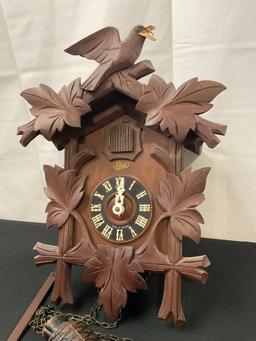 German Black Forest Style Cuckoo Clock, Brass Movement, w/ Pinecone Weights