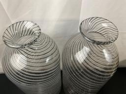 Pair of Handblown Jug Vases, Black & White Spiral Stripes