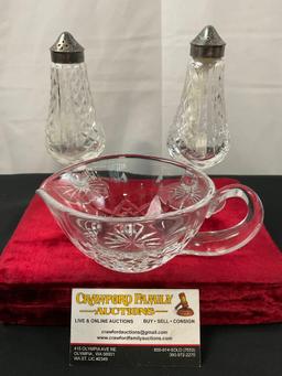 Trio of Waterford Crystal Pieces, 2x Salt & Pepper Shakers, and a Creamer