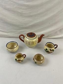 5 pcs Vintage Watcombe Torquay Royal England Painted Ceramic Teaset. See pics.