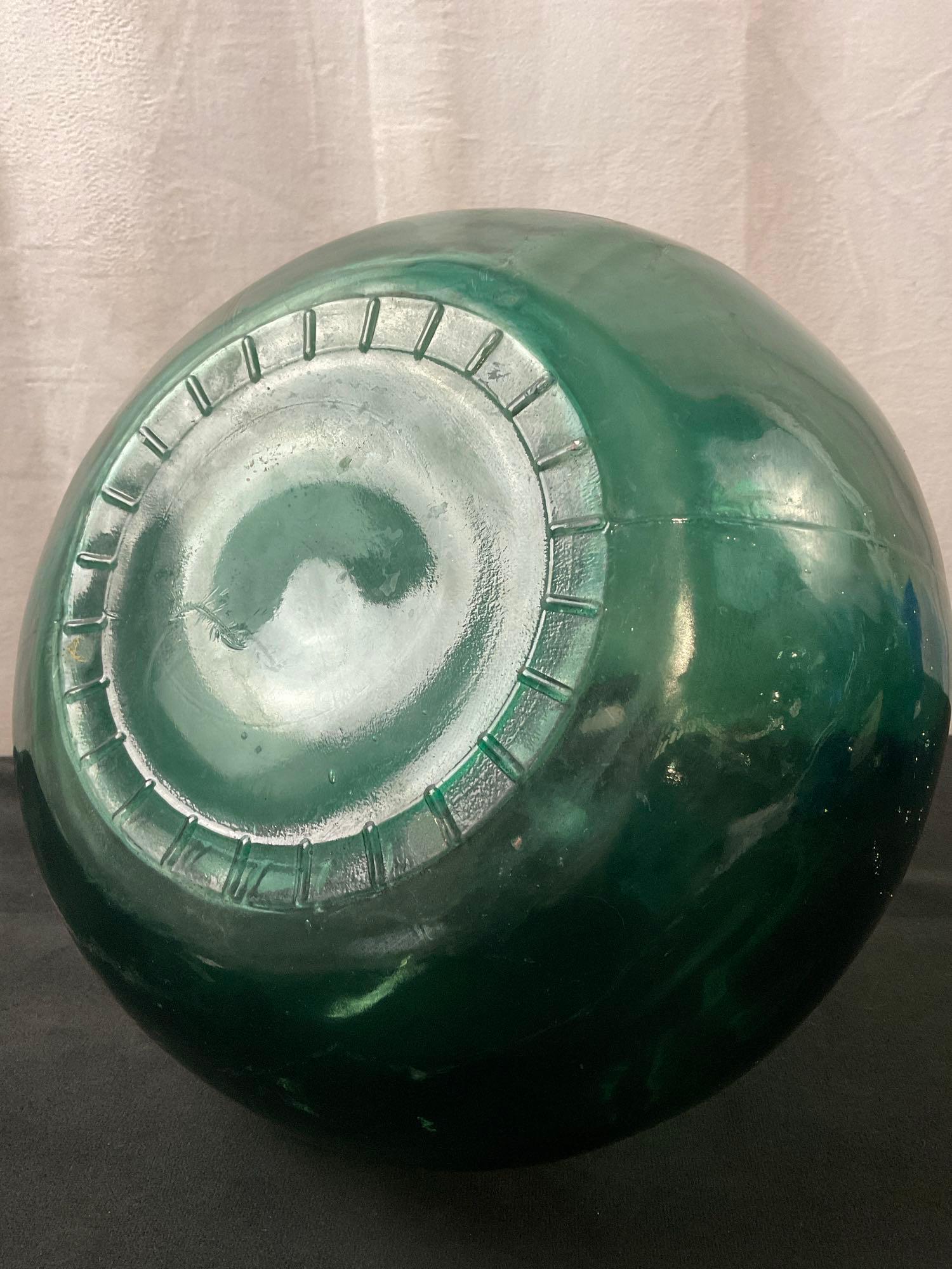 Large Handblown Recycled Round Vase Dark Green & Blue/Clear/Teal Large Vase w/ Frilled Edge