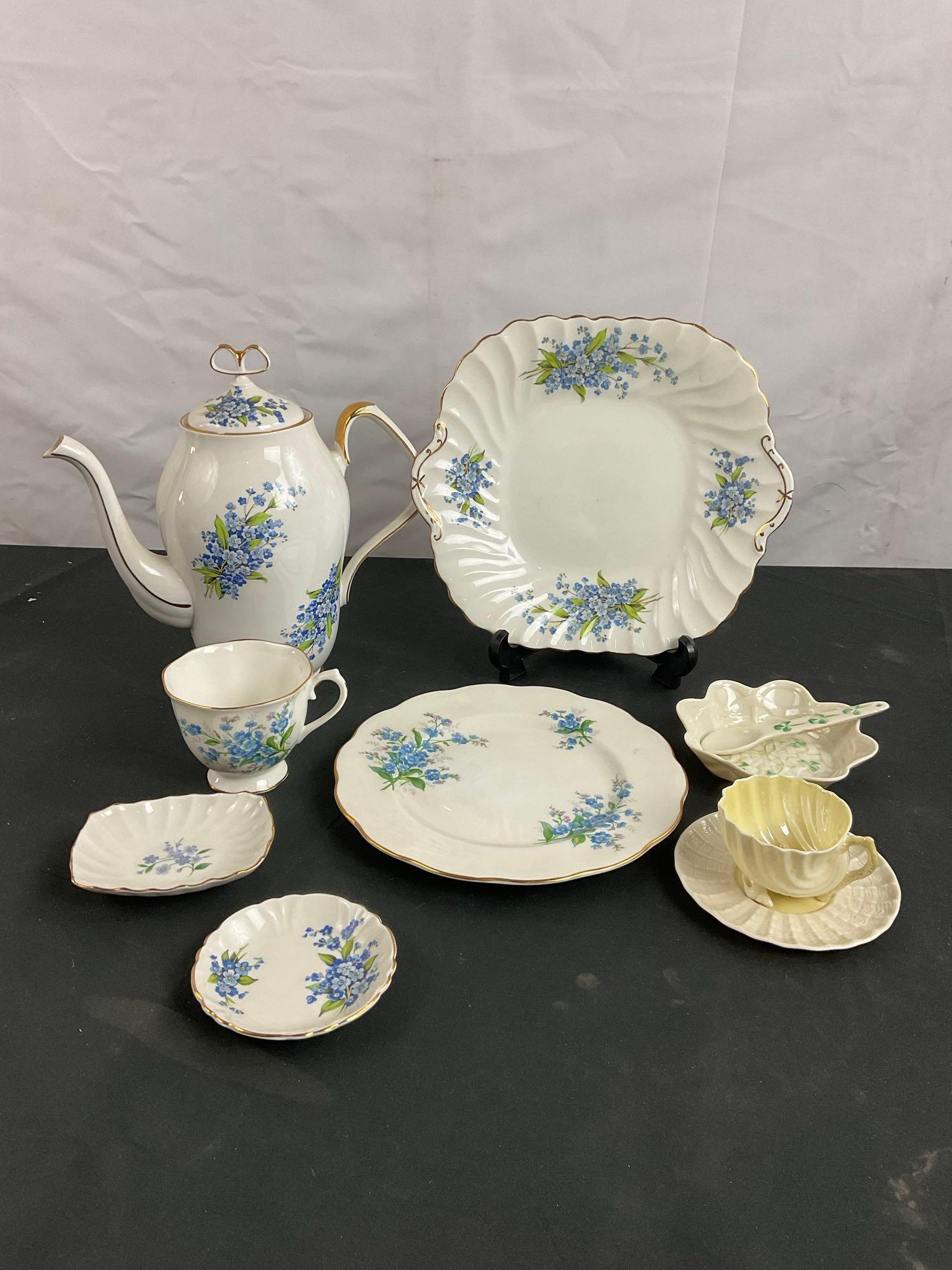 Assorted 10pc Vintage English & Irish Bone China including Royal Albert "Forget Me Not" & Beleek