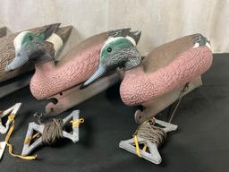 Four Duck Decoys, From G&H Decoys Henryetta Oklahoma, Two Mallards, two with red breasts