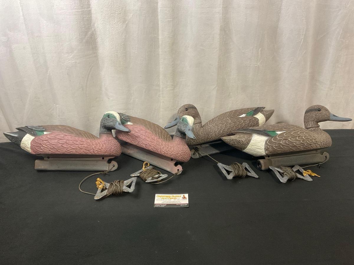 Four Duck Decoys, From G&H Decoys Henryetta Oklahoma, Two Mallards, two with red breasts