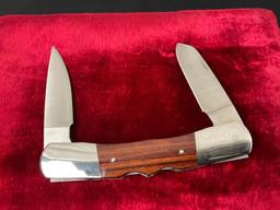 Vintage BUCK Knife 535+ Double Blade Knife Bucklock 2, Stainless & Wooden Handle