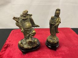 Chinese Stress Relief Balls, pair of small Brass Figures, Zhong Kui & Quan Yin