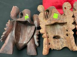 4x Chinese Rosewood Carved Masks, w/ Glass Eyes