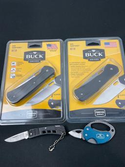 4x Buck Folding Pocket Knives, Models 2x 345 Vantage NIP, 425 MiniBuck & 759 Metro