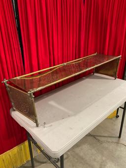 Vintage Brass Fire Screen w/ Stamped Flower Designs. Measures 46.5" x 11" See pics.