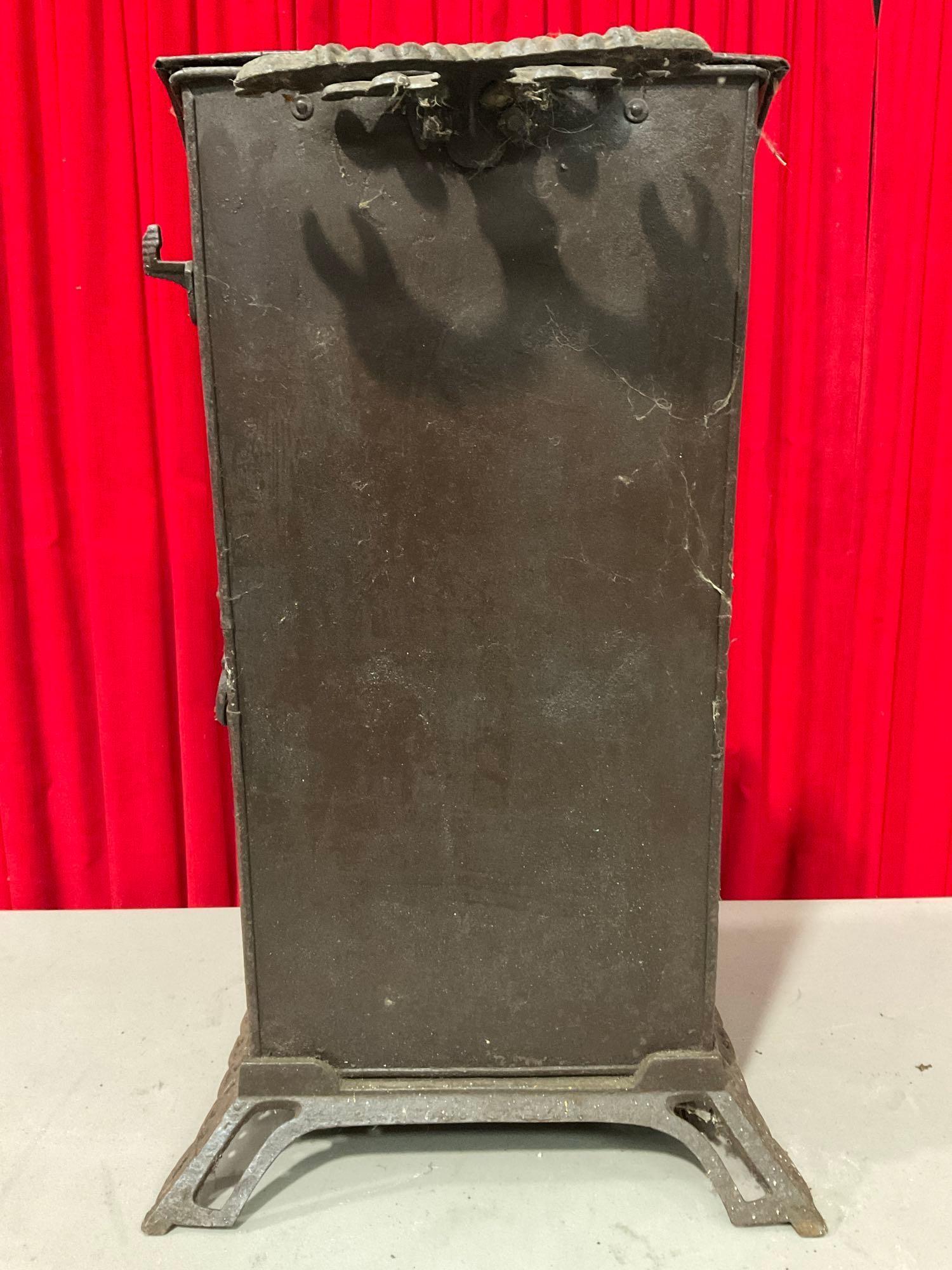 Antique Cast Iron Standing Coal Scuttle, Maker is Illegible, Patented 1872, Model 151A. See pics.