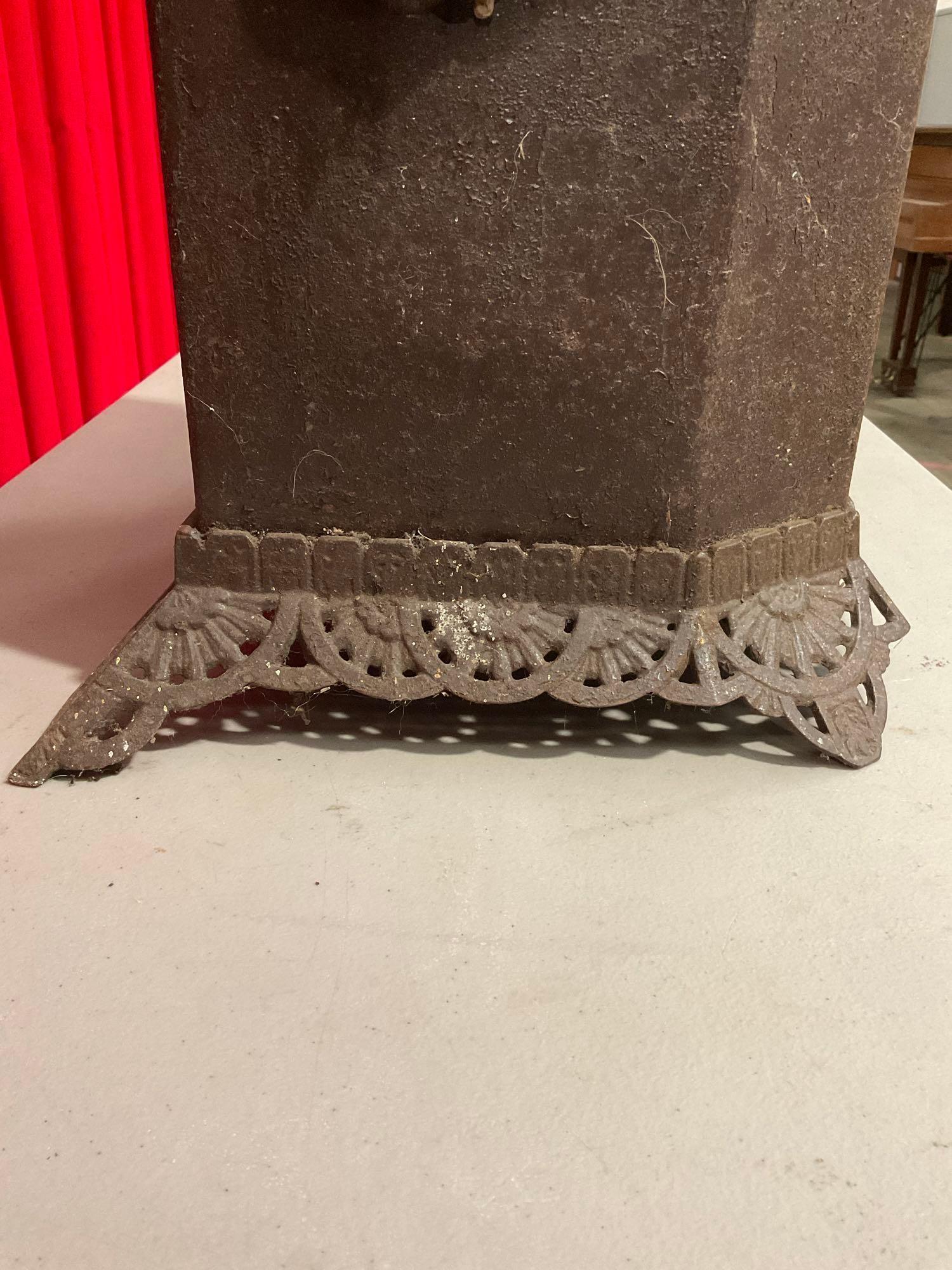 Antique Cast Iron Standing Coal Scuttle, Maker is Illegible, Patented 1872, Model 151A. See pics.