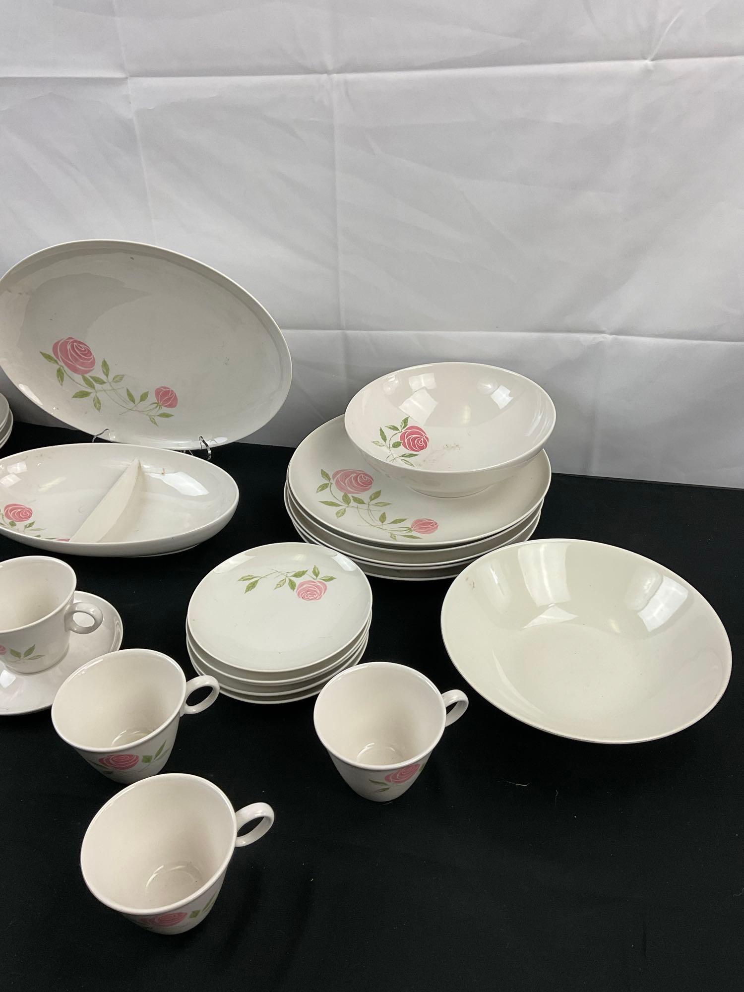 30 pcs Vintage Franciscan Whitestone Ware Tea Set in Pink-a-Dilly Pattern. 1 Substituted Plate. See