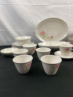 30 pcs Vintage Franciscan Whitestone Ware Tea Set in Pink-a-Dilly Pattern. 1 Substituted Plate. See