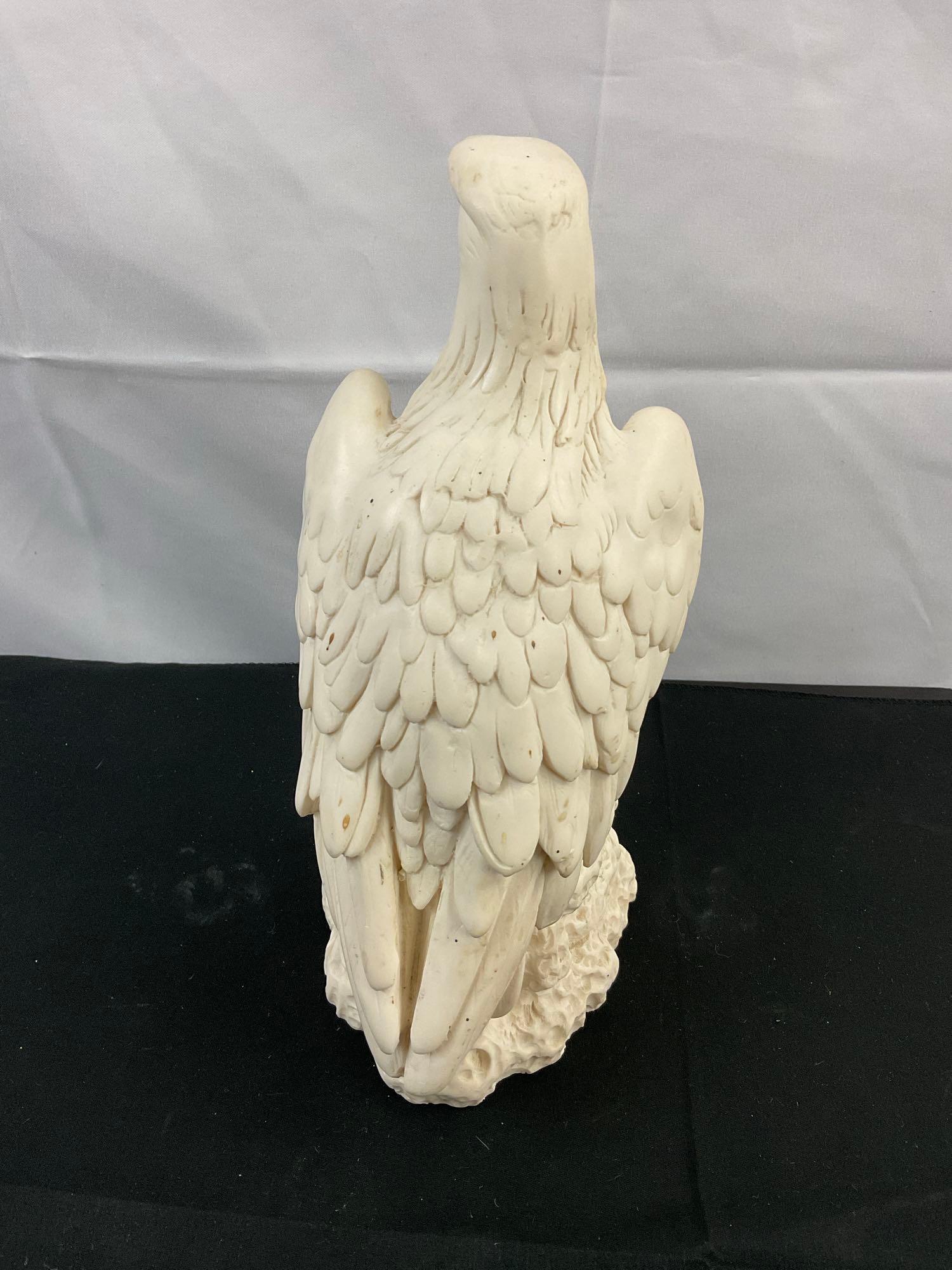 Vintage Carved Cream Composite Eagle Figurine w/ Green Eyes. Signed N. Giannelli '73. See pics.